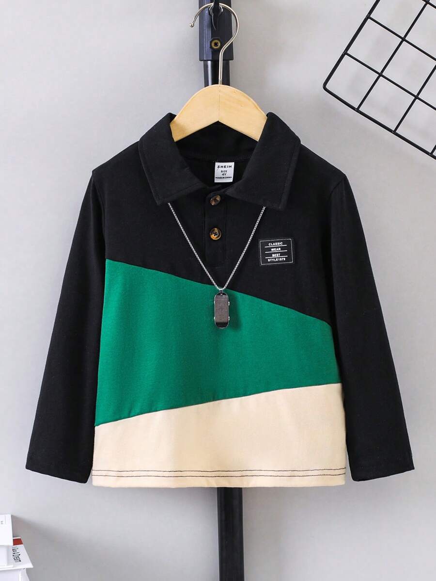 男小童撞色字母補丁細節POLO衫 - 彩色 - 查看 1