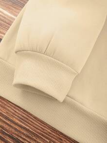 SHEIN LUNE Letter Graphic Thermal Lined Sweatshirt - Khaki - View 5