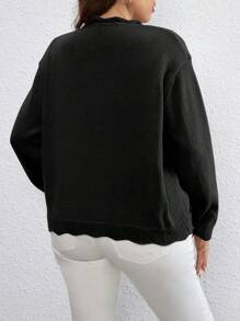 Celure 大碼貝殼邊網眼針織貝殼邊開襟衫 - 黑色 - 查看 2