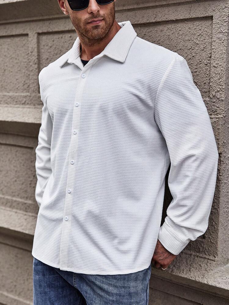 Men Plus Solid Button Up Shirt