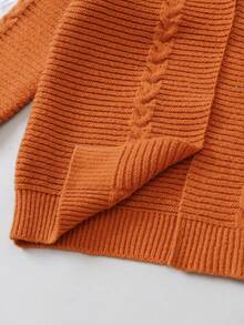 SHEIN 女大童麻花編織連帽開襟開衫 - 橘色 - 查看 6