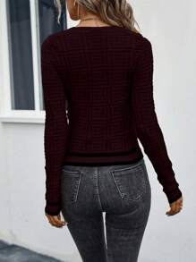 SHEIN LUNE Button Detail Sweater - Purple - View 2