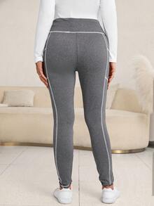 SHEIN Maternity Adjustable Waist Top-stitching Knot Front Leggings - Grey - View 2