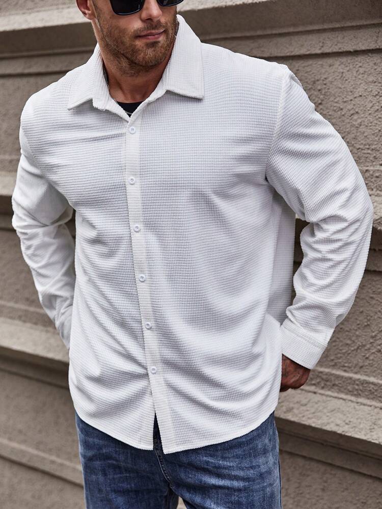 Men Plus Solid Button Up Shirt