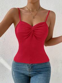SHEIN Privé 1 Miếng Mặt trước xoắn Cami ngọn - Đỏ - Xem 4