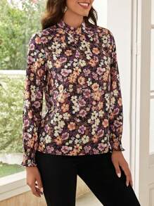 EMERY ROSE Floral Print Flounce Sleeve Top - Multicolor - View 5