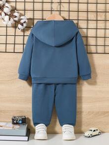 SHEIN 男嬰字母圖案連帽衫和運動褲 - 彩色 - 查看 2