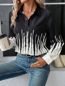 SHEIN LUNE In Đồ họa Nút phía trước Áo sơ mi - Nhiều màu - Xem 6