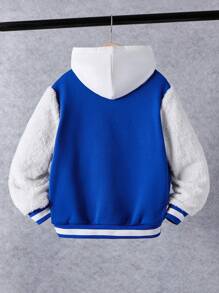 Tween Boy Two Tone Slogan Embroidery Striped Trim Varsity Jacket Without Hoodie