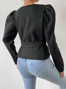 SHEIN Privé Cổ áo thác nước Ống tay áo Thắt lưng Áo khoác - màu đen - Xem 2