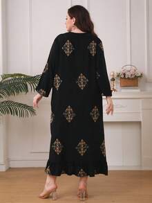 Graphic Print Tunic Arabian Dress - Black - View 2