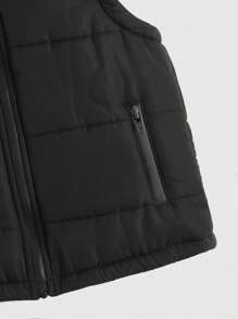 SHEIN Young Boy Zipper Hooded Vest Padded Coat,In Fall/Winter - Black - View 4