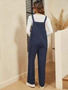 SHEIN LUNE 雙口袋背帶連身褲不帶T恤 - 藏蓝色 - 查看 2