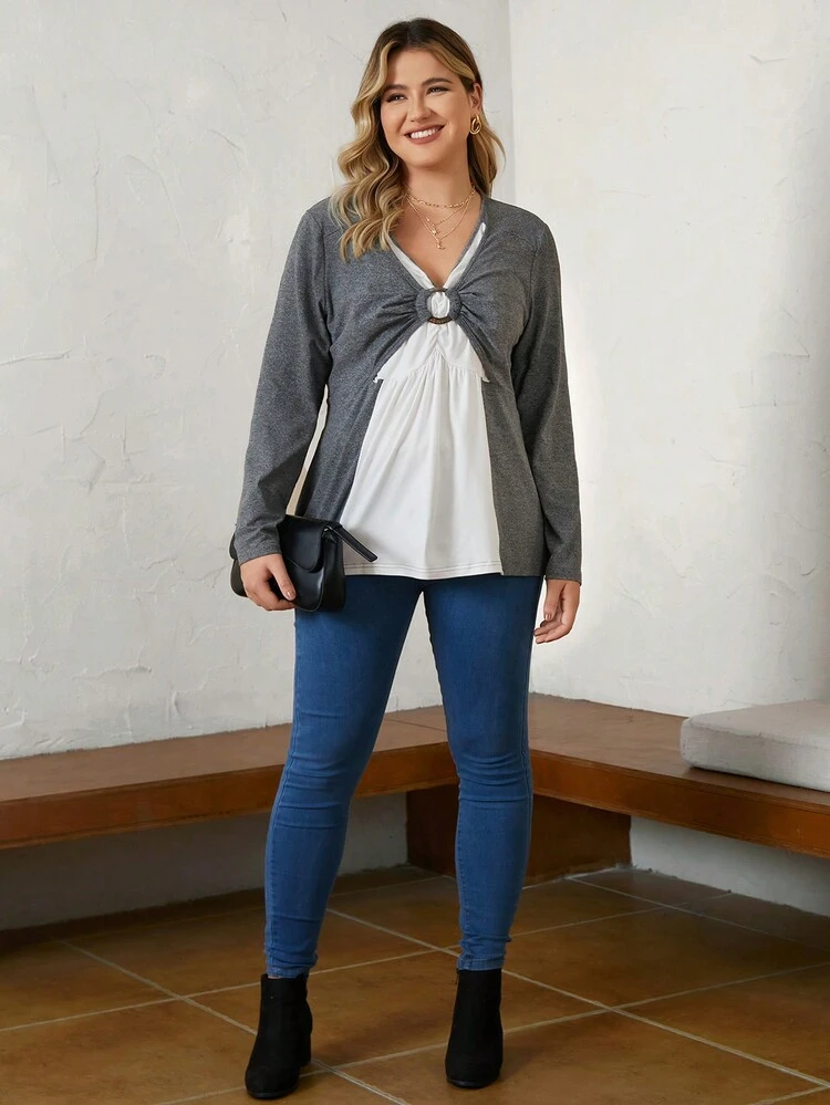 Plus Two Tone Ruched Front Tee