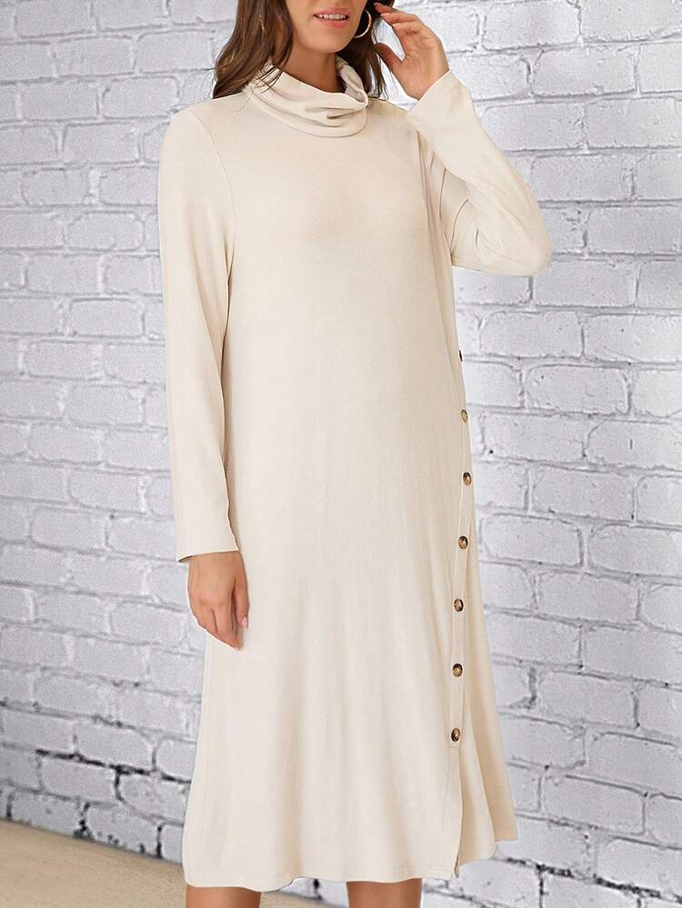 Cowl Neck Button Detail Dress