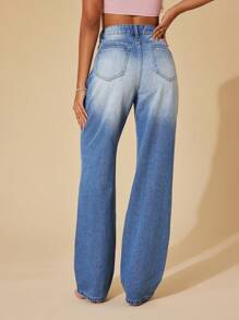 SHEIN Essnce High Waist Straight Leg Jeans - Light Wash - View 2