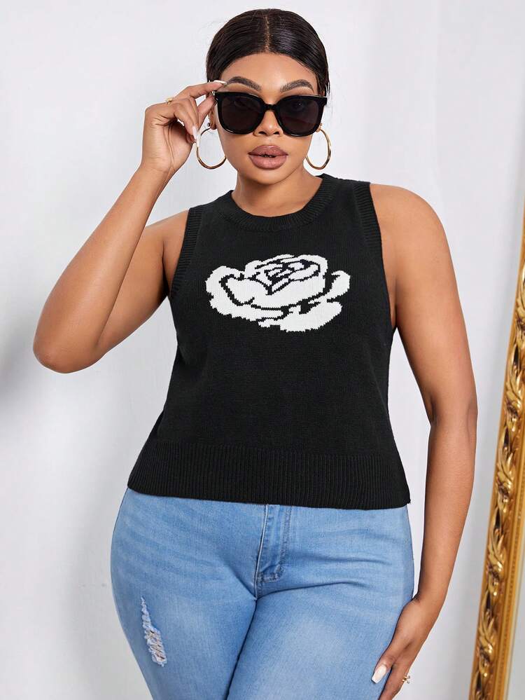 Plus Floral Pattern Knit Top