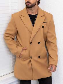 Manfinity Homme Loose-Fit Men's Double-Breasted Overcoat - Camel - View 3