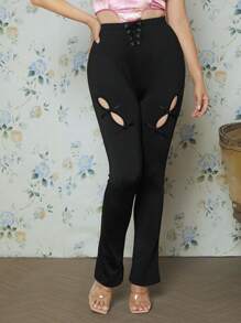 EastFlair Lace Up Front Cut Out Leggings