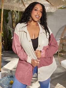 SHEIN CURVE+ Hơn Khối màu Thả vai Áo sơ mi - Bụi hồng - Xem 4