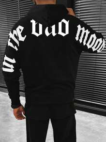 Manfinity LEGND 男士字母圖案抽繩連帽衫 - 黑色 - 查看 1