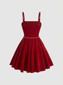 SHEIN MOD Elegant Solid Chain Detail Cami Dress - Red - View 2