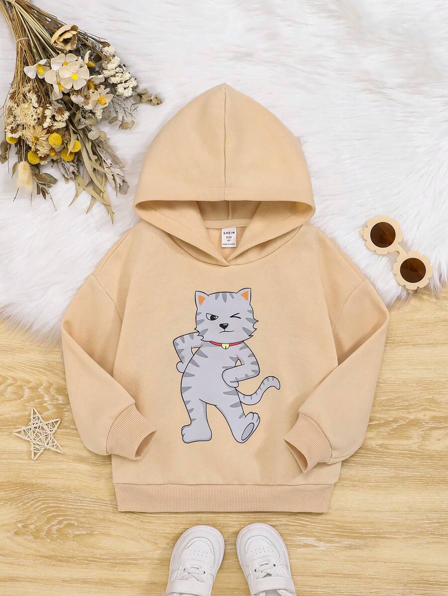 SHEIN Fille Sweat-Shirt À Capuche Dessin Animé Épaule tombante
