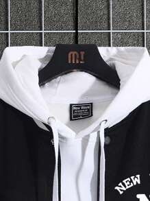 Manfinity Homme Men Plus Letter Graphic Two Tone Varsity Jacket Without Hoodie - Multicolor - View 5