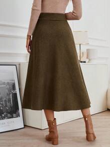 SHEIN Clasi 腰部抽繩針織短裙 - 棕色 - 查看 2