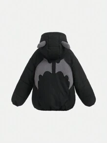 SHEIN Tween Boy Patched Detail 3D Ears Design Hooded Padded Coat,In Fall/Winter - Black - View 1