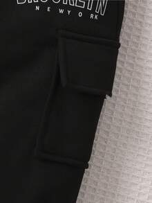 女嬰字母圖案小高領衛衣和衛褲 - 黑色 - 查看 3