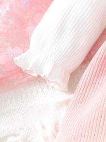 SHEIN 女嬰荷葉邊前蝴蝶結假兩件洋裝附髮帶 - 粉色 - 查看 5