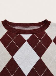 SHEIN EZwear 菱形圖案短款毛衣 - 彩色 - 查看 4