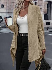 SHEIN Clasi 蝙蝠袖休闲设计开衫 - 卡其色 - 查看 4