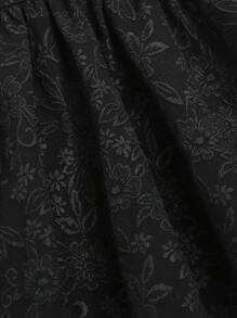 SHEIN 女嬰刺繡網紗邊喇叭袖花卉圖案提花洋裝 - 黑色 - 查看 3