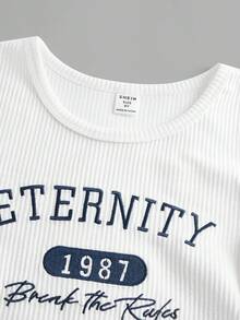 SHEIN Tween Girl Letter Graphic Crop Tee - White - View 4