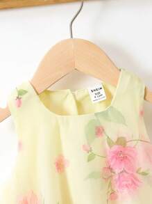 SHEIN Elladie kids Baby Girl Floral Print Mesh Overlay Dress