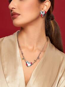 SHEIN ICON 3入組/套銀色串珠鏈條時尚星星項鏈套裝 - 銀色 - 查看 1