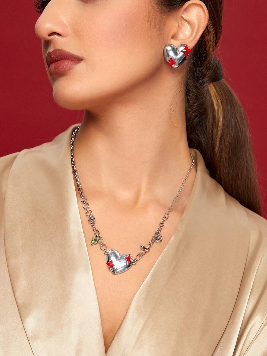 SHEIN ICON 3入組/套銀色串珠鏈條時尚星星項鏈套裝 - 銀色 - 查看 1