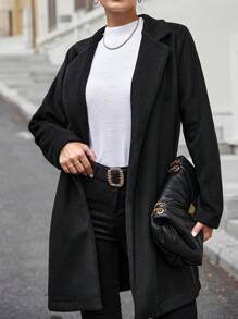 EURMUSE Abrigo de cuello con solapa con parte delantera abierta - Negro - Ver 4