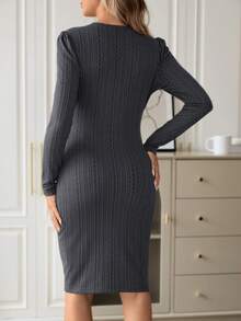 SHEIN Maternity Solid Belted Bodycon Dress - Grey - View 2