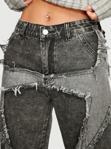 ROMWE Grunge Punk Raw Trim Flap Pocket Side Cargo Boy Friend Jeans, School