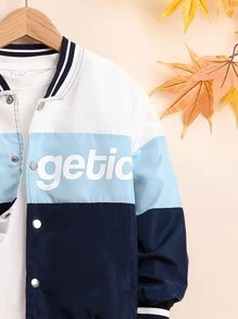 SHEIN Chaqueta cómoda para niño preadolescente con cuello de béisbol y bloque de color - Verde - Ver 4