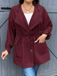 SHEIN Essnce 大碼大衣 - 酒紅色 - 查看 3