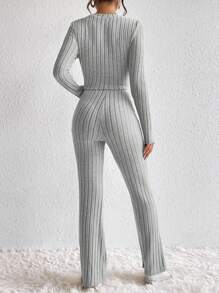 SHEIN Frenchy 前扭結T恤&喇叭褲 - 灰色 - 查看 2