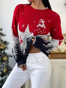 SHEIN LUNE 聖誕圖案落肩袖套頭毛衣 - 彩色 - 查看 4