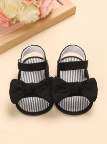 Bebé Sandalias con bordado floral con diseño de lazo tira tobillera preppy negro de tela - Negro - Ver 4