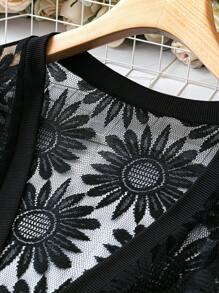 SHEIN 大碼前開蕾絲夾克 - 黑色 - 查看 5