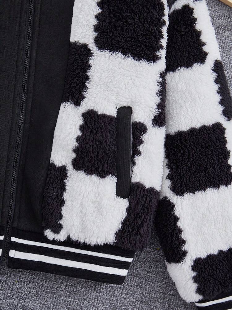 Teenager Mädchen Jacke mit Karo Muster, Streifen Kapuze, Fleece