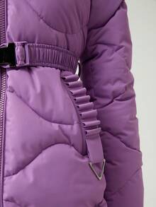 Anewsta 拉链系带连帽夹棉大衣 - 紫色 - 查看 7